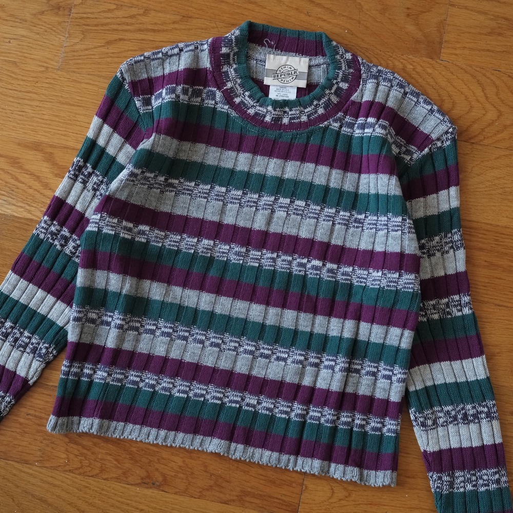 Denim‎ Republic Striped Sweater Kids Purple Green Grey Ribbed Knit Vintage 10/12 - Picture 3 of 8